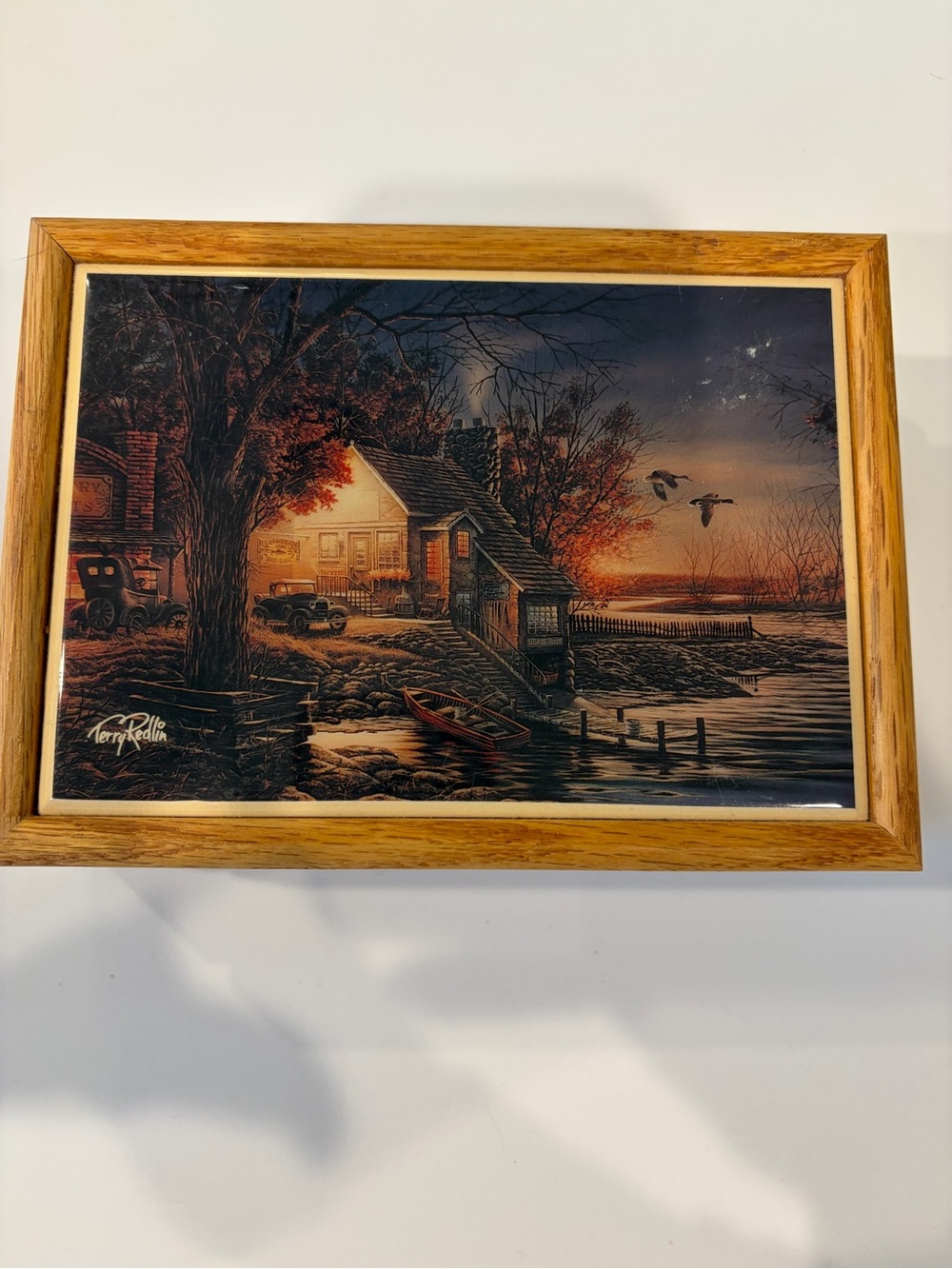 'Quiet Evening' ceramic print on small trinket box - Warm Brown and Orange Tones